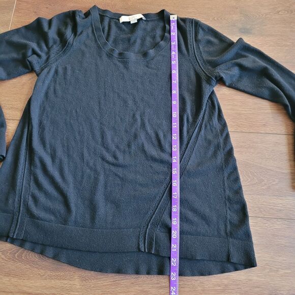 Ann Taylor LOFT Sweater Wool Blend Size M Black Long Sleeve Asymetrical Stitch - Picture 5 of 12